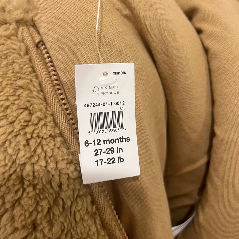 GAP BabyGAP Teddy Sherpa One-Piece Tan Unisex 6-12 Months Snowsuit Winter Hooded